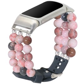 C&L Accessories Bands Compatible with Charge 6/Charge 5 Bands Beaded Stone Adjustable Silicone Bracelet for Women (Pink Zebra)