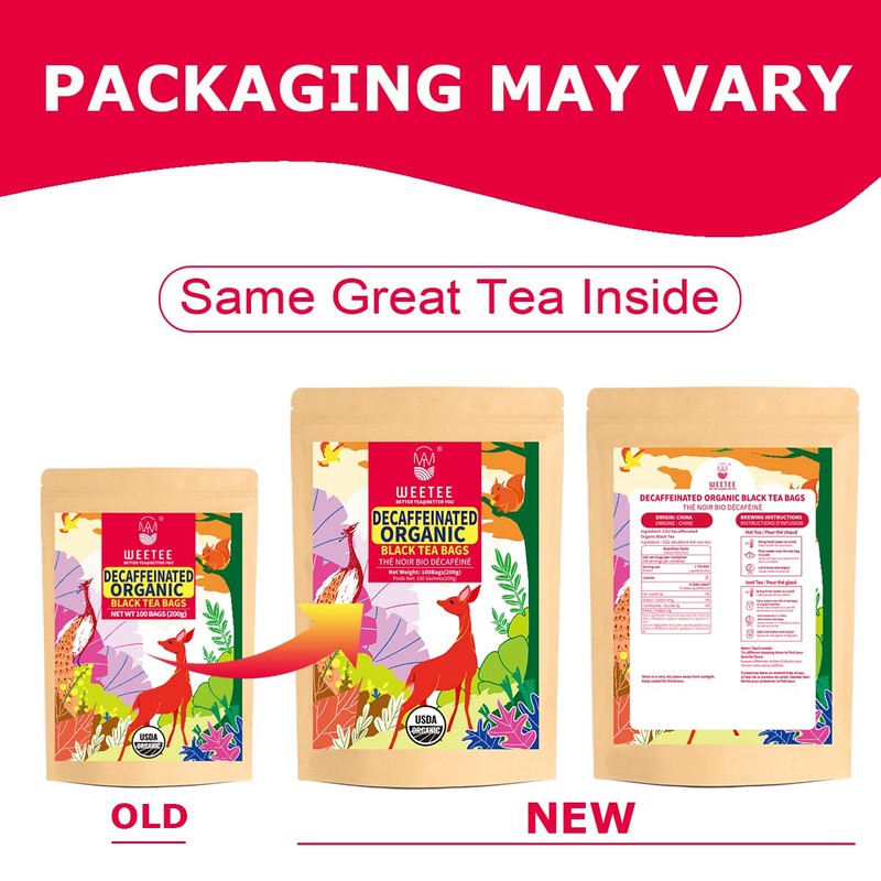 WT WEETEE Organic Decaf Black Tea Bags, Organic Black Tea