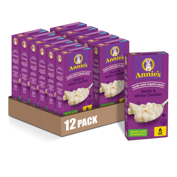 Annie’s White Cheddar Shells Macaroni & Cheese Dinner with Organic Pasta, 6 OZ (Pack of 12)