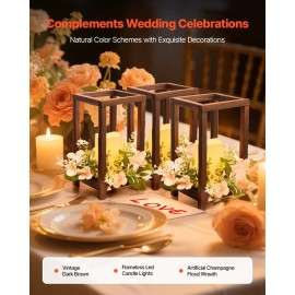 Set 10 Brown Wooden Wedding Lanterns 30-Piece Centerpiece 10 Candle Holders 10 Flameless LED Candles 10 Decor Table DecorationsQuantity: 30 pcs, color: Brown Color
