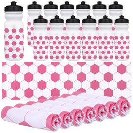 SiliFine 24 Pack Sport Party Favors Include 12 Pcs 20 oz Plastic Soccer Water Bottles Bulk 12 Pcs 40"x12" Soccer Cooling Towels Breathable Chilly Towel for Sports Party Team Gift
