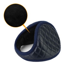 sourcing map Outdoor Activities Winter Soft Warm Ear Earmuffs Wrap for Men Dark Blue-Leather Surface L(16.5"x5")