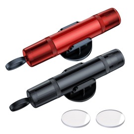 Makoto Nobu 2 Pcs Car Safety Hammer, 2 in 1 Window Breaker and Seat Belt Cutter, with 2 Test Glass, 2 Holders, Portable Tungsten Steel Car Emergency Escape Tool, Red and Black