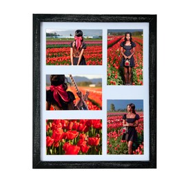 Hanstre Picture Frames Collage Wall Decor, Black Wood Collage Picture Frames with 5 Openings 4x6 Photos, Farmhouse Picture Collages Frames, Multi Photo Collages Frame with Mat for Wall Hanging Display
