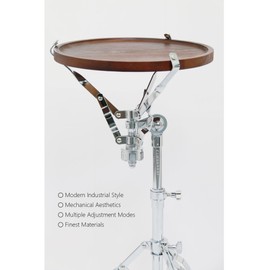 Adjustable Round Side Table with Metal Stand, Wood Top,Chrome Base,Small Outdoor Cocktail bar Table,Night Stand, Coffee Table, Modern Art Design Style,Industrial Style livingroom Furniture