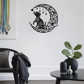 Gemseek 12 Inch Black Metal Wall Art Décor, Moon Dog Silhouette Wall Hanging Sculpture for Living Room Bedroom Bathroom Home Accents Decoration