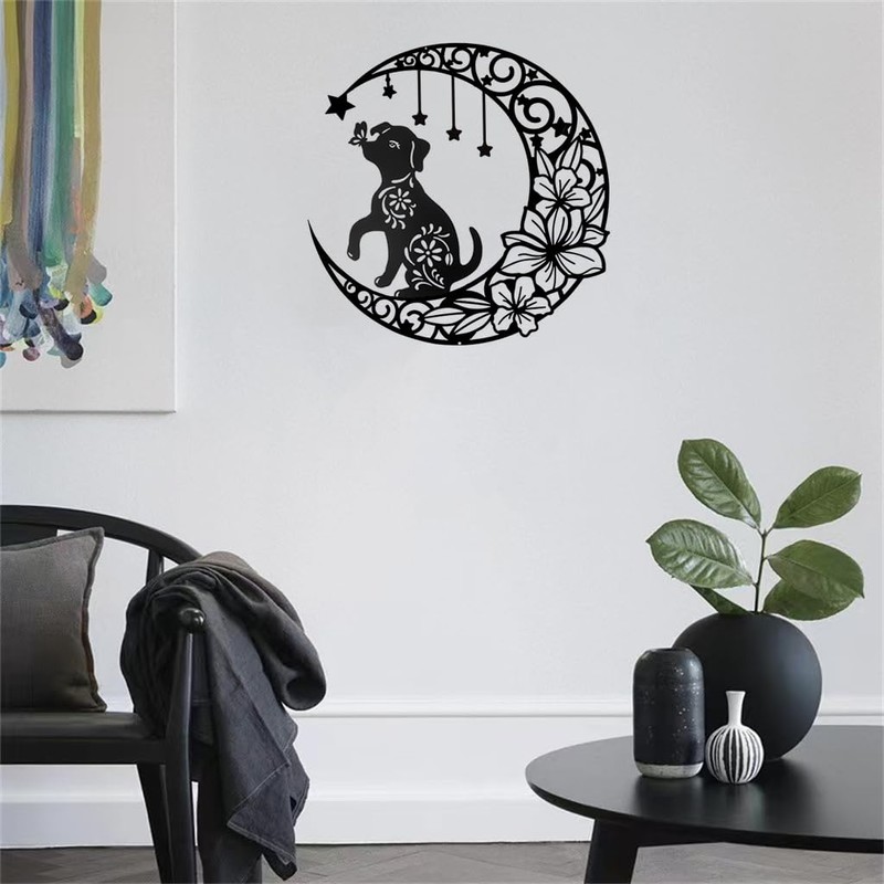 Gemseek 12 Inch Black Metal Wall Art Décor, Moon Dog