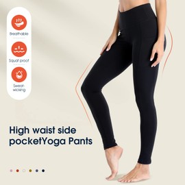 Ollrynns High Waist Yoga Pants with 2 Side Pockets for Women Non See Through Workout Leggings Tummy Control Workout Tights Black