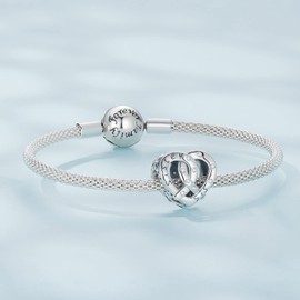 Shining Charm Interlocking Heart Sister Forever Love 925 Sterling Silver Charms for Bracelets Sis Best Friend Friends Bracelet Charm