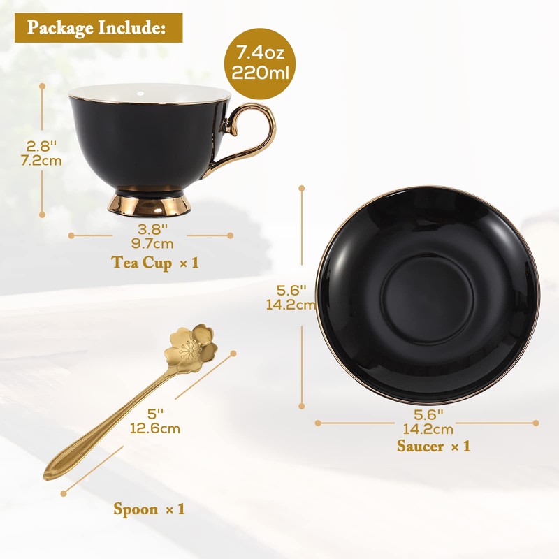 DUJUST Porcelain Tea Cup and Saucer Set with Spoon -