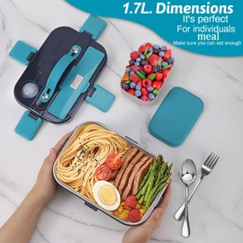 Buddew Electric Lunch Box 80W Food Heater Upgrade 3 in 1 Car/Truck/Home Portable Food Warmer 1.8L High-Capacity Heated Lunch Box with Airtight Lid, SS Container, Fork Spoon, Carry Bag