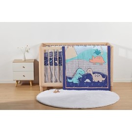 The Hōmistry 3-Piece Crib Bedding Set for Boys – Reversible Quilt, Fitted Sheet, Crib Skirt – Soft, Breathable & Durable Microfiber – Dino Theme