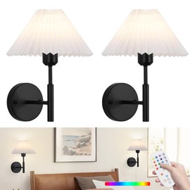 XIGUCUCN Battery Operated Wall sconces Set of Two,Rechargeable Wall Lights with Remote Control,Wireless Wall Sconce Dimmable,15 Color Changing,Black Battery Wall Lamp for Bedroom Living Room Hallway