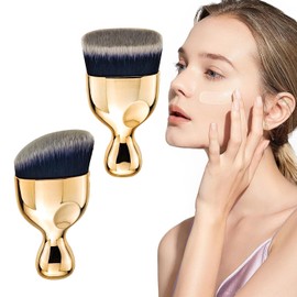 2 PACK Angled Flat Kabuki Foundation Brush for Liquid Makeup, Professional Kabuki Powder, Foundation, Blusher, Shadow, Bronzer, Face and Body Brush