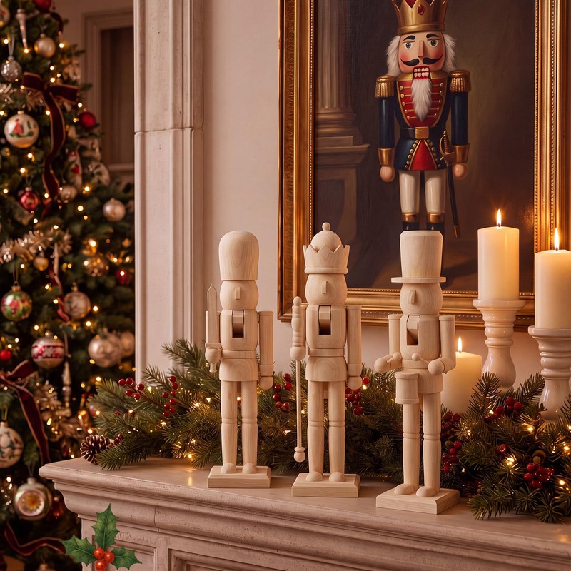 Pinkunn 15.5 Inch Large Unfinished Wood Nutcracker Set of 3-