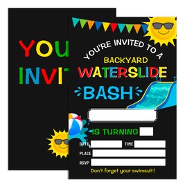 Water Slide Birthday Invitations for Boys with Envelopes, Bash Invites for Birthday Pool Party Waterslide, Splish Splash Summer Birthday Party Invitations Cards, Waterslide Bash, 4"x6" Set of 20
