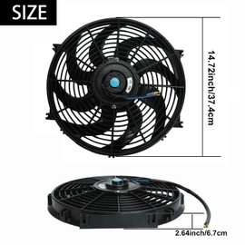 14" inch Slim Fan Push Pull Electric Radiator Cooling Fans 12V Mount Kit Unversal Black