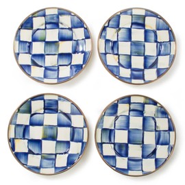 MACKENZIE-CHILDS Enamel Appetizer Plates, Mini Dessert Plates and Tapas Plates, 5 Inches, Set of 4, Blue-and-White Royal Check