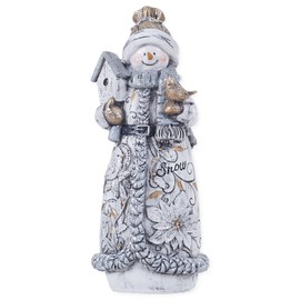 Transpac Imports Snow Poinsettia Robe Snowman Birdhouse 10 x 4 Resin Stone Christmas Table Top Figurine