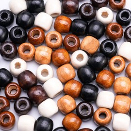 Pack of 100 Large Hole Wooden Beads, 12 x 11 mm Craft Beads, Retro Hairstyle Beads, Braid Beads, Master Templates, Wooden Macrame Beads for Jewellery Making, Hairstyles, DIY Art (5 Colors)