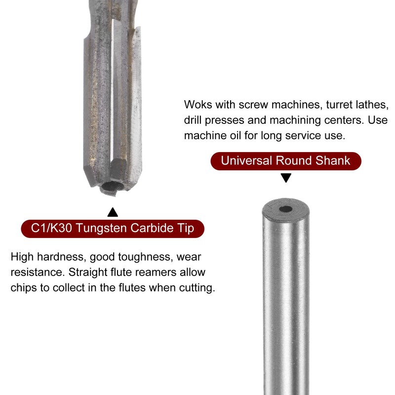 sourcing map Chucking Reamer 5.2mm H7 C1/K30 Carbide Tip Precision