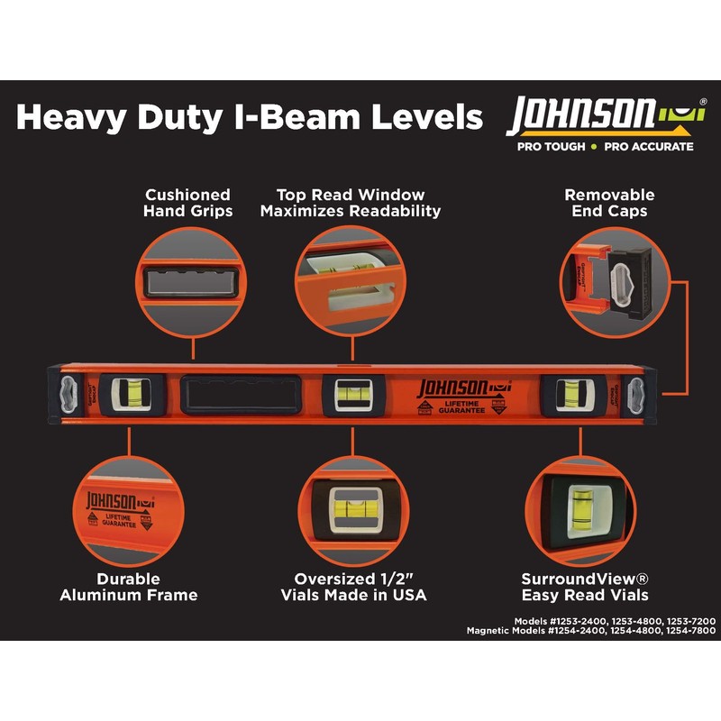Johnson Level & Tool 1253-2400 Heavy Duty I-Beam Aluminum Level,