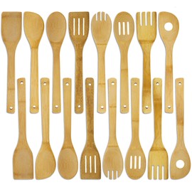 DEAYOU 16 PCS Bamboo Wood Spoons Set, Cooking Utensils for Cookware, Wok, Everyday Use, Mothers Day Gifts, Housewarming Gifts