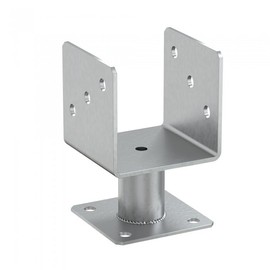 GRUNDLINE - Post anchor, type U, made of steel, screw-on sleeve - PMFU, 101 x 100 x 100 mm, galvanised zinc, silver, for fences, shelters, carports, pergolas