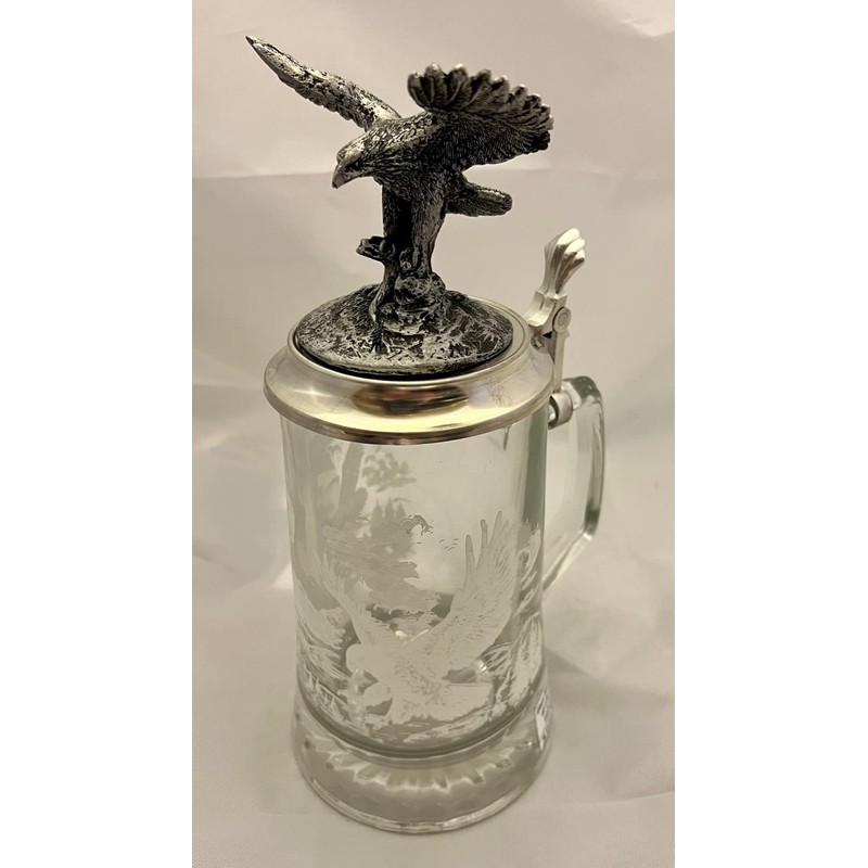 M. CORNELL IMPORTERS German Stein Eagle Wildlife Beer Glass w/Pewter
