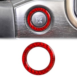 ramuel Compatible with Carbon Fiber Interior Engine Lgnition Start Stop Button Ring Trim Car Accessories for Jeep Grand Cherokee 2014 2015 2016 2017 2018 2019 2020 2021 (Red 1PCS)