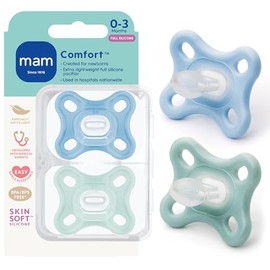 MAM Comfort - Chupetes para bebé, ligeros de silicona completa de una pieza para recién nacidos de 0 a 3 meses, pezón sin BPA, chupete fácil de limpiar, lo mejor para bebés amamantados, con estuche