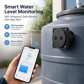 WiFi Ultrasonic Water Level Sensor for Tanks – Tuya Smart App Monitor with Remote Alerts & 0.1–5m Range