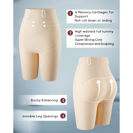 LEVAO Tummy Control Shapewear for Women, High Waisted Body Shaper Shorts Underwear Seamless Butt Lifting Panties Under Dress Beige