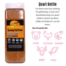 Dizzy Pig Swamp Venom Hot Deep South Seasoning Rub (Quart Shaker) - Seasons Around 120lbs of Food - Hand Made in the USA - MSG Free, Gluten Free