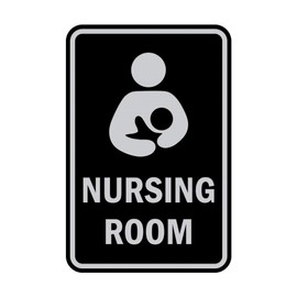 Signs ByLITA Portrait Round Nursing Room Sign with Adhesive Tape, Mounts On Any Surface, Weather Resistant, Indoor/Outdoor Use (Black/Silver) - Large