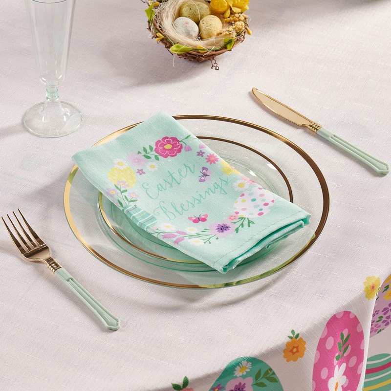 Kadut Easter Tablecloth Rectangle, Easter Eggs Fabric Table Cloth, Elegant,