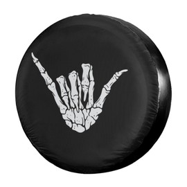Fehuew Hang Loose Sign Skeleton Hand Spare Tire Cover 17 inch Waterproof Dust-Proof Universal Spare Wheel Tires Covers Fit for Jeep,Trailers, RV, SUV,Many Vehicle Diameter 31”-33”
