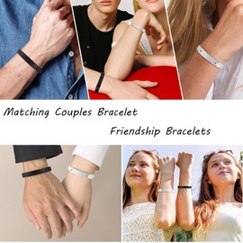 Matching Bracelets for Him and Her - Long Distance Couple Bracelet,Hypoallergenic Stainless Steel Engraved Relationship Bracelet,Trendy Adjustable Couples Jewelry (02.Her weirdo&His crazy)