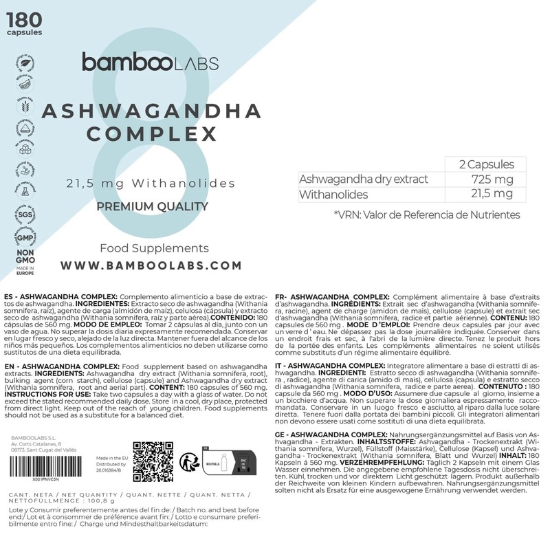 Bamboo Labs - Ashwagandha Capsules with Withania Somnifera Dry Extract,