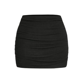 GORGLITTER Girl's Ruched Bodycon Mini Skirt Solid Fitted Short Skirts Streetwear Black 10Y