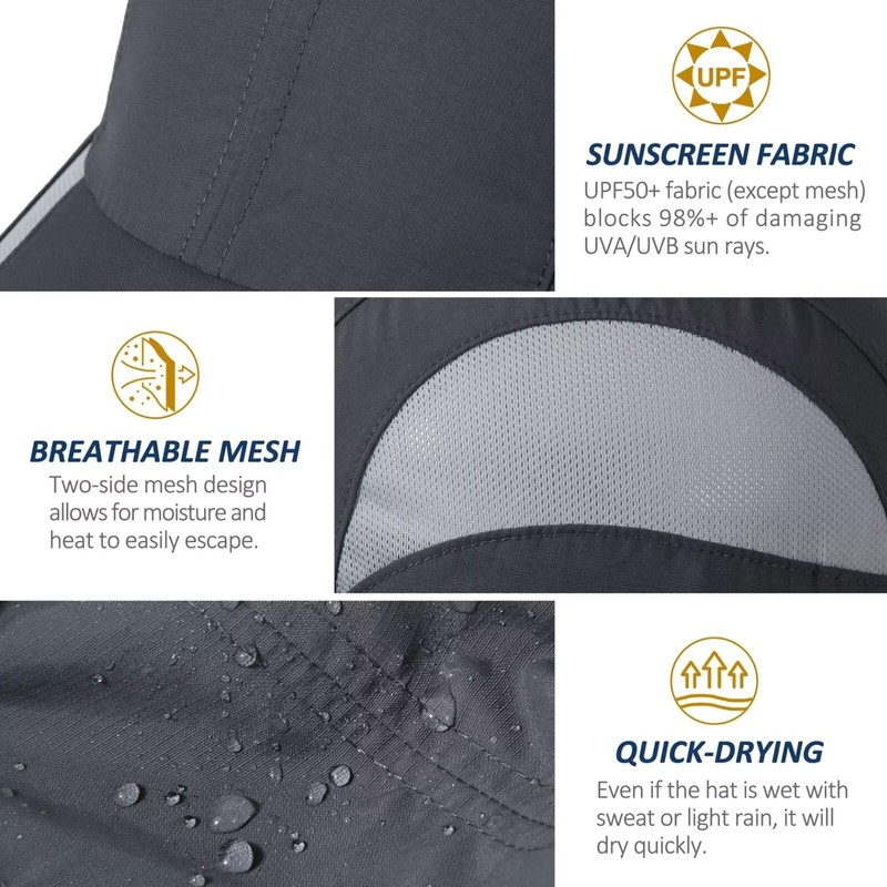 GADIEMKENSD Quick Drying Breathable Running Outdoor Hat Only, Dark grey,