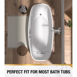 HITSLAM Oval Non Slip Bathtub and Shower Mat, 35 x 16 Inch Long Bath Mat for Bathroom, Quick Dry Bathtub mat with Drain Holes and Suction Cups, Machine Washable Shower Floor mat, Clear