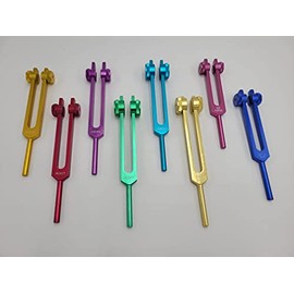 YANTRA, 8 Weighted Chakra Color Coded Therapeutic and Soul Healing Tuning Forks in Velvet Storage Pouch Mallet