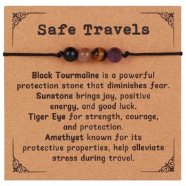 Korotho Safe Travels Bracelet for Women Men, Enjoy The Journey Bracelets Travel Protection Jewelry Natural Gemstone Beaded Bracelet Healing Crystal Safe Journey Health Anxiety Stress Relief Gifts