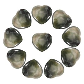 PATIKIL 10 Pcs Natural Heart Shaped Crystal Stone, 1 Inch Mini Polished Love Gemstone Crystal, Pocket Rock Engraved Worry Stones for Women Gifts Meditation, Gray Green