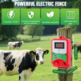 Nastopee Electric Fence Device 12 V, Electric Fence 2J, with LCD Display, 10 km Range, Electric Fence Device for Cattle, Sheep, Livestock, Pets, Poultry, House Pasture, Gardens