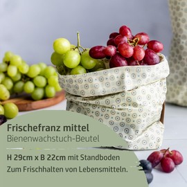 Kumanu Organic Beeswax Cloth - Bag FRISCHEFRANZ Medium | Height 28 cm x Width 22 cm with Stand | Naturally and Plastic-Free | Handmade in Tyrol (Stripes)