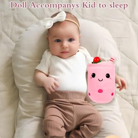Auliuse Bubble Tea Plush Pillow Pink Boba Plush Soft Toys Bubble Tea Stuffed Toy boba Soft Plush Doll Gifts for Kids Adults(Pink,24cm)