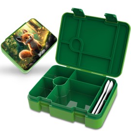Jarlson® Brotdose Kinder mit Fächern | Lunchbox BPA frei | Bento Box auslaufsicher | Snackbox | Jausenbox für Kindergarten und Schule | inkl. Besteck - 1400 ml | LUMI (Extra Groß)