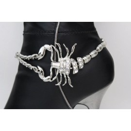 Women Silver Metal Chain Boot Bracelet Shoe Charm Long Scorpion Youth Stylish